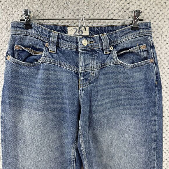 We The Free Jeans Women 26 Blue Medium Wash Straight Leg Mid Rise Button Fly - Picture 3 of 15